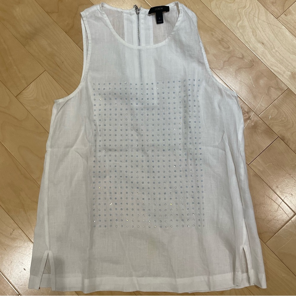 J. Crew - White Linen Tank Top with Jewel Pattern (size: 2)